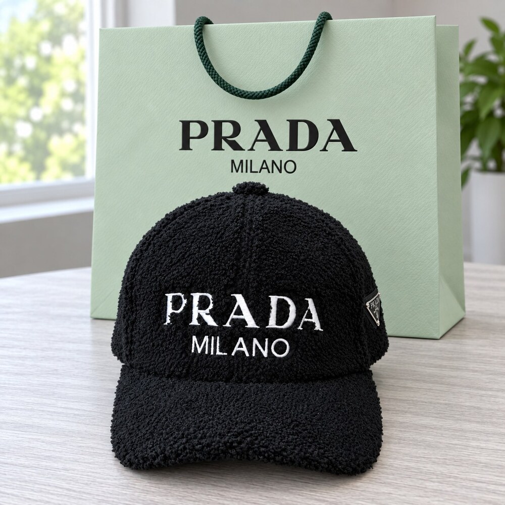 Prada Black Textured Logo Baseball Cap